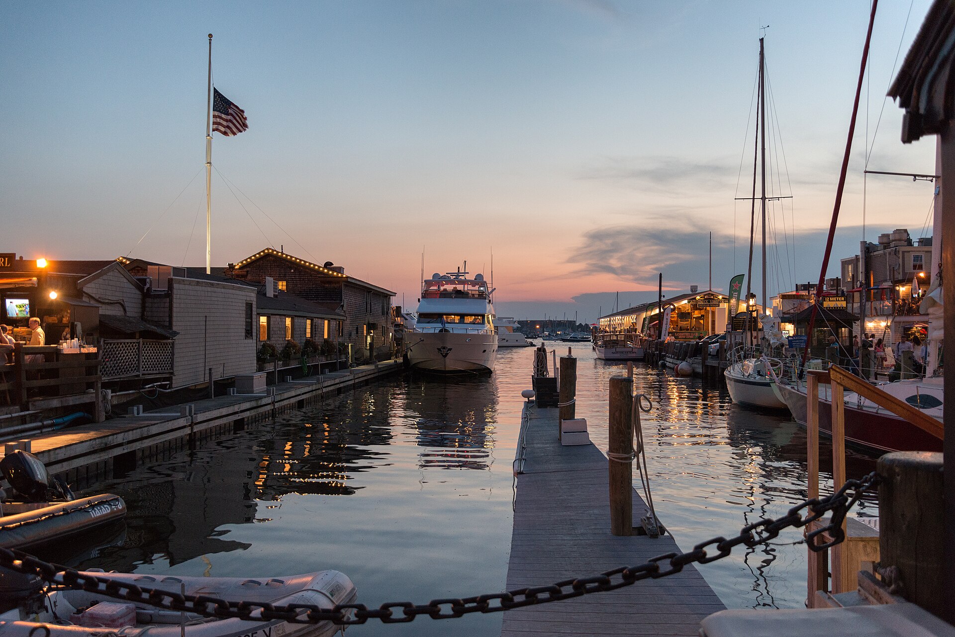 Bowen's and Bannister's Wharves at twilight
