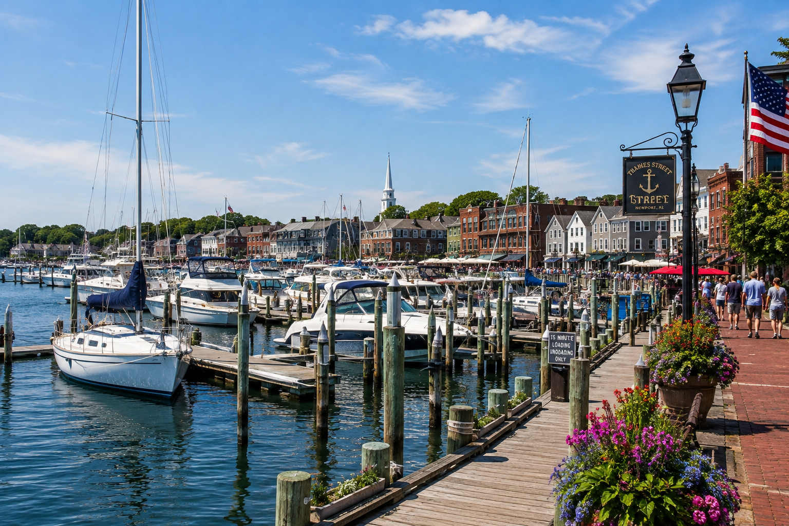 Newport Harbor marina near Thames Street in Newport RI