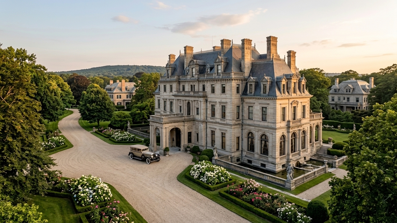 Gilded Age mansion and landscaped grounds in Newport, Rhode Island