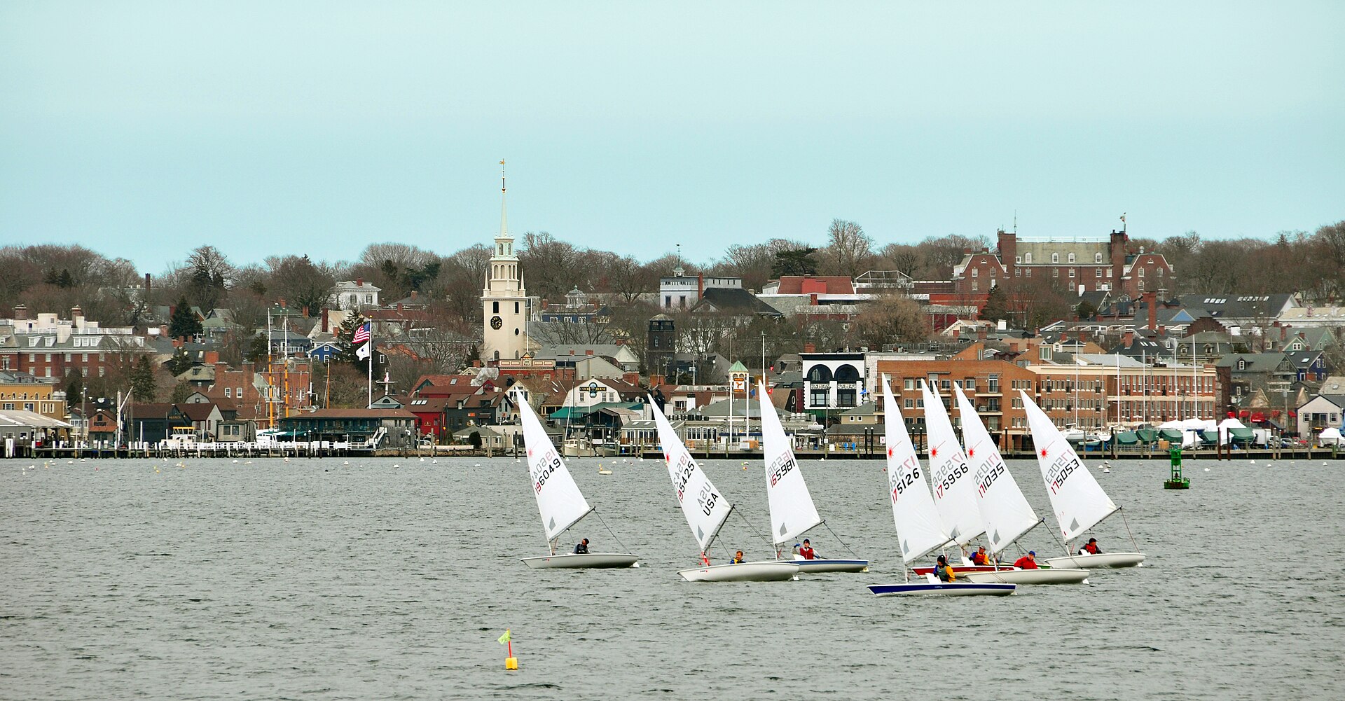 Sailboats racing on the water near Newport, Rhode Island