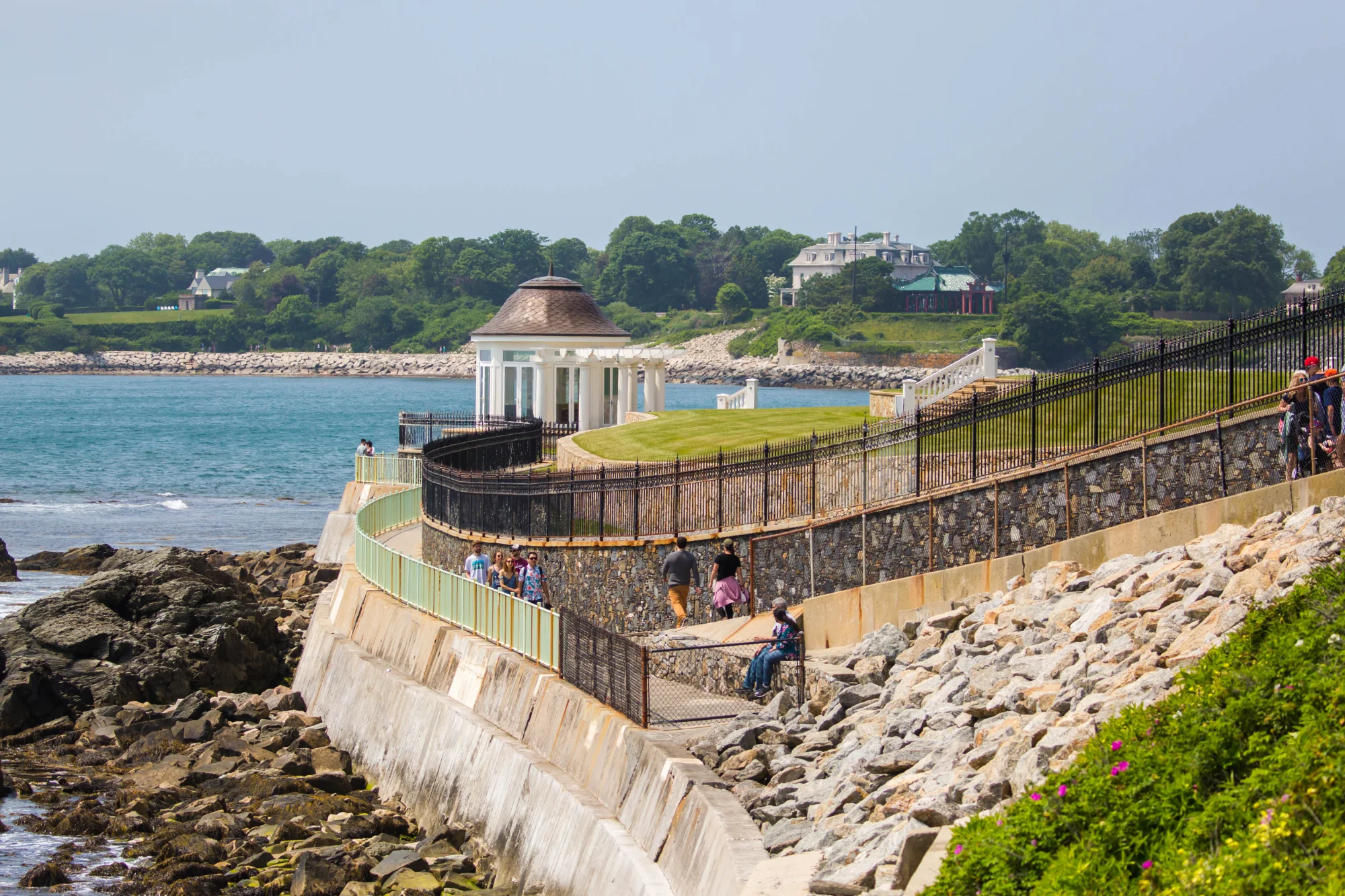 The Cliff Walk path along the rocky Newport shoreline
